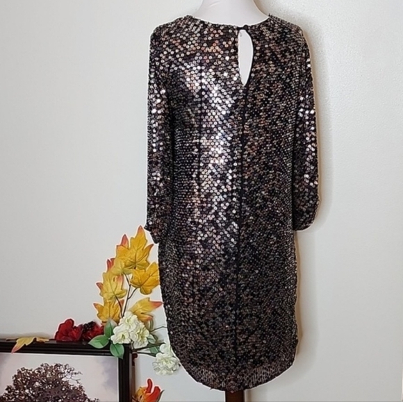 Parker NY Sequin Black Copper Dress Silk Evening Special Occasion - Picture 10 of 15